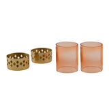 Decorative Mughal Jali Metal & Glass Votive Set of 2 (Peach & Gold)