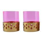 Decorative Mughal Jali Metal & Glass Votive Set of 2 (Pink & Gold)