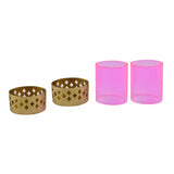 Decorative Mughal Jali Metal & Glass Votive Set of 2 (Pink & Gold)