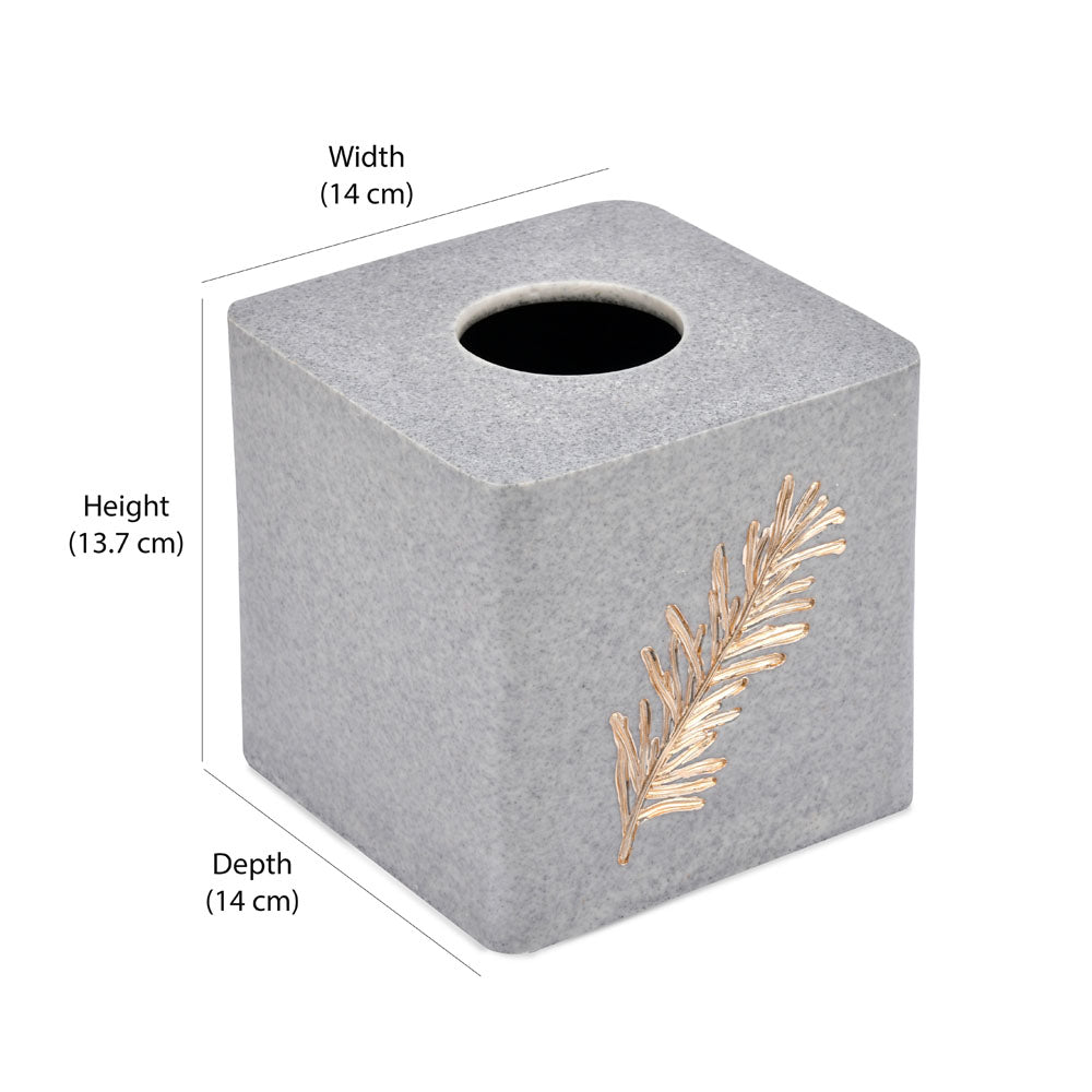 Leaf Design Polyresin Square Tissue Box (Grey)