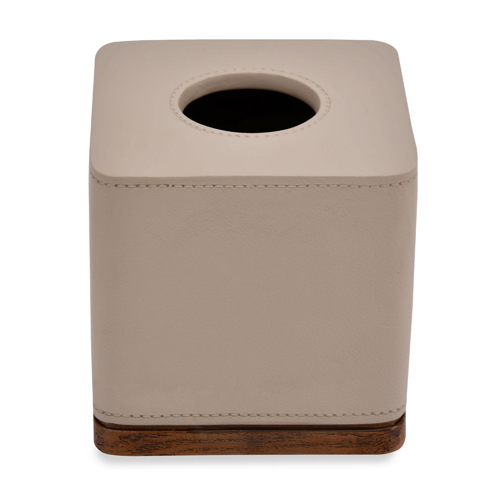 Leather Finish Polyresin Square Tissue Box (Cream)