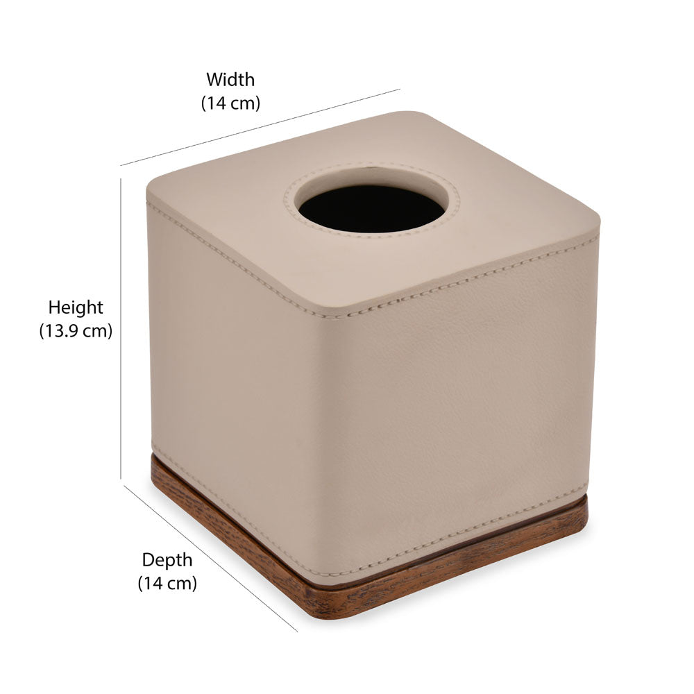 Leather Finish Polyresin Square Tissue Box (Cream)