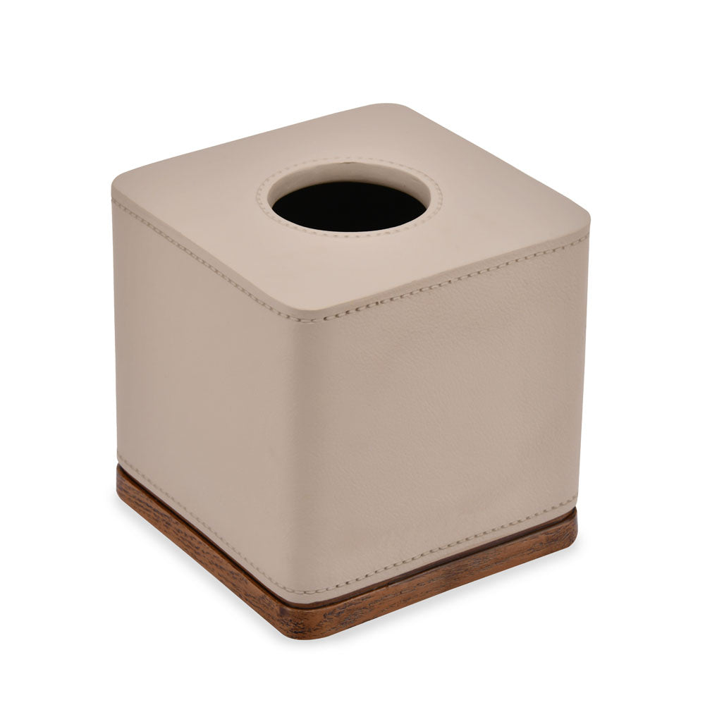 Leather Finish Polyresin Square Tissue Box (Cream)