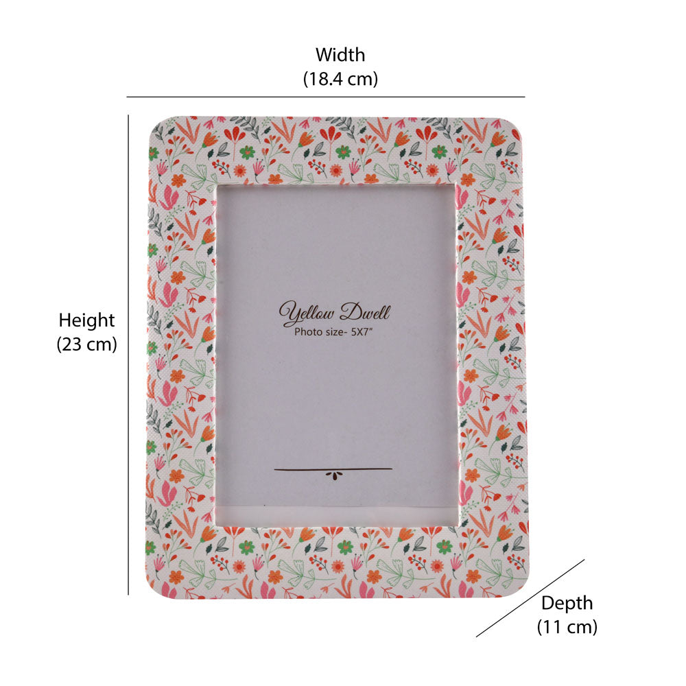 Floral Round Edges Table Photo Frame (Multicolor, 5 x 7 Inch)