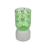 Hand-Painted Dual Arch Leaf Design Glass Candle Holder (Green)