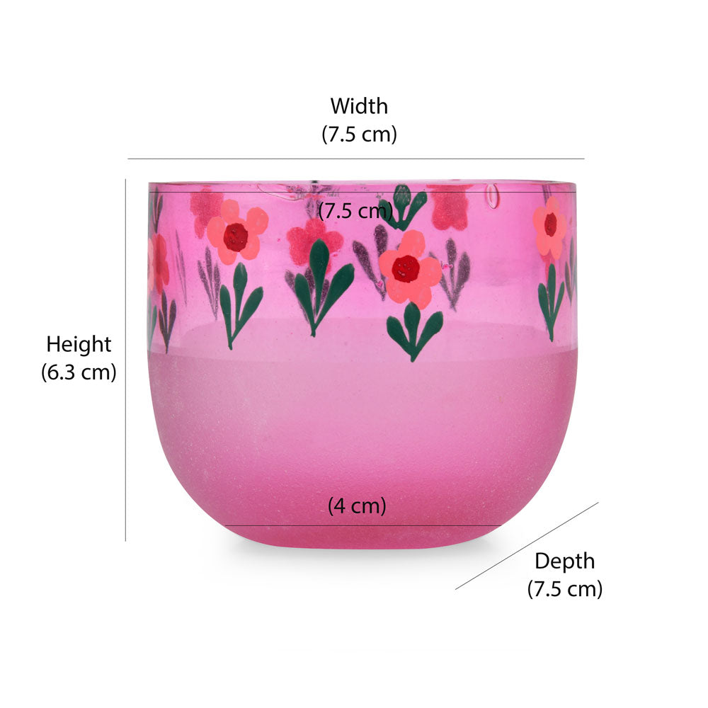 Hand-Painted Floral Glass Votive (Pink)