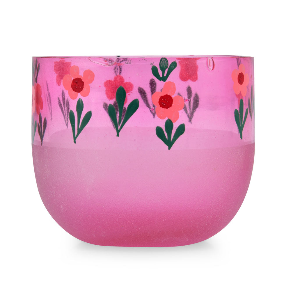 Hand-Painted Floral Glass Votive (Pink)