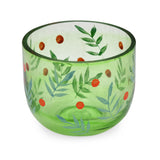 Hand-Painted Leaf Design Glass Votive (Green)