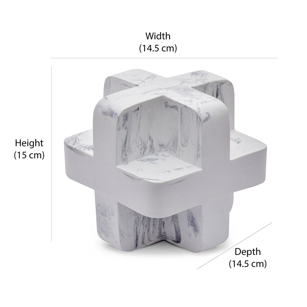 Cross Cube Marble Finish Polyresin Table Decor Showpiece (White)