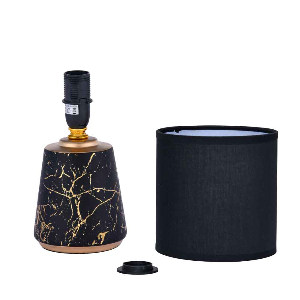 Marble Finish Ceramic Base Table Lamp (Black & Gold)