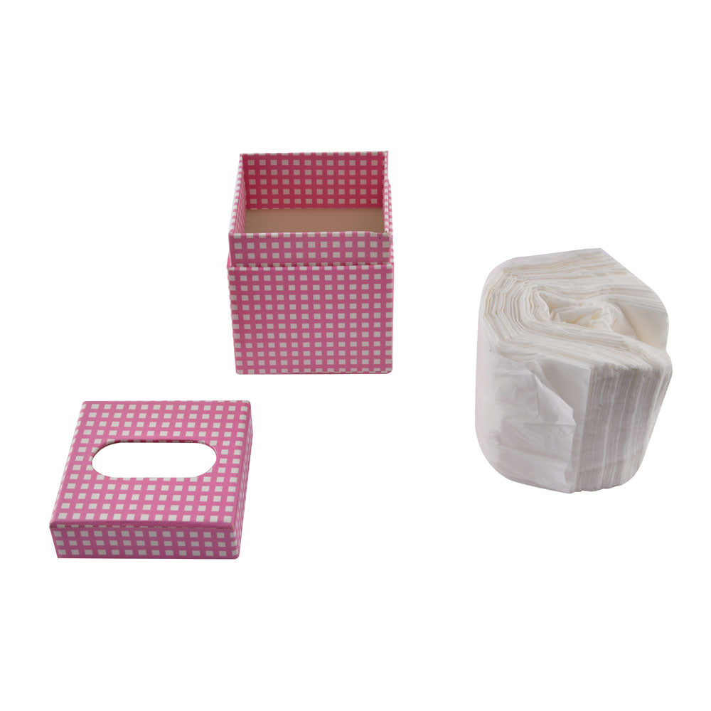 Checkered Mini Cuboid Tissue Box (Pink)