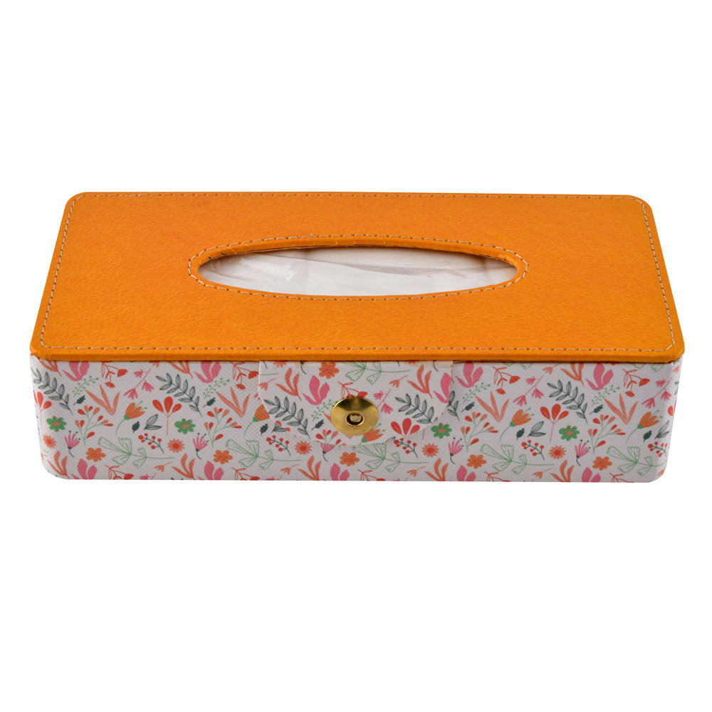 Floral Design Rectangular Tissue Box (Orange)