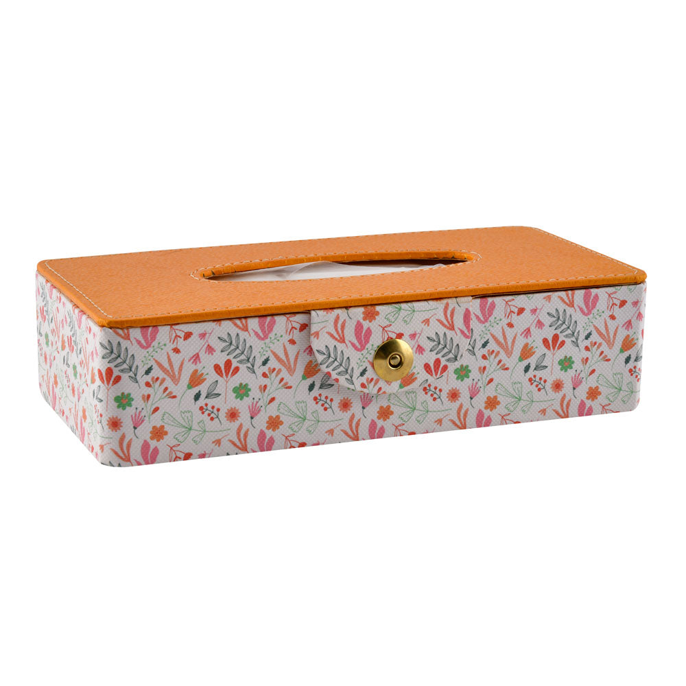 Floral Design Rectangular Tissue Box (Orange)