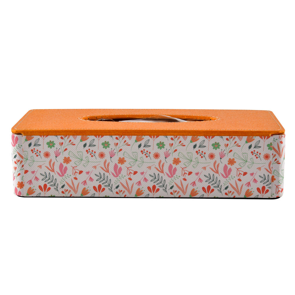 Floral Design Rectangular Tissue Box (Orange)