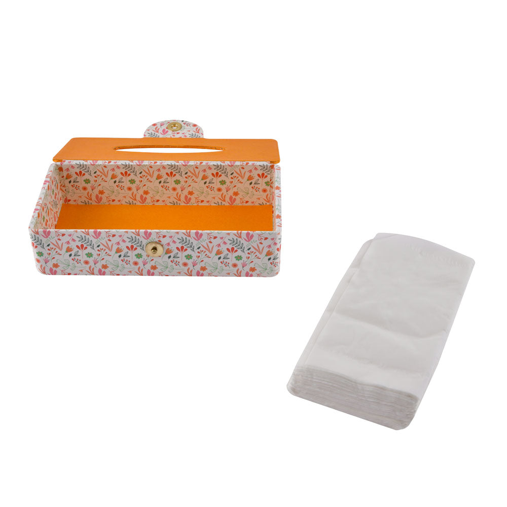 Floral Design Rectangular Tissue Box (Orange)