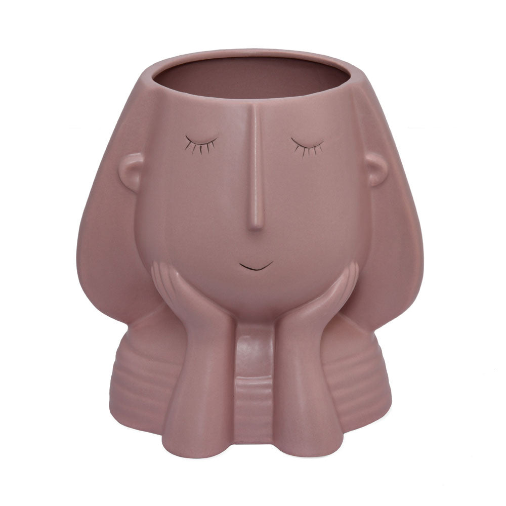 Girl Resting Decorative Dolomite Planter (Pink)