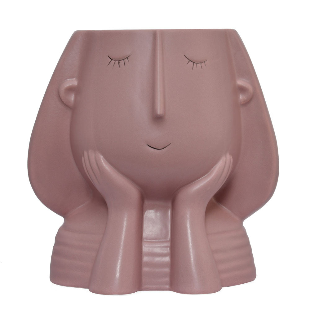 Girl Resting Decorative Dolomite Planter (Pink)