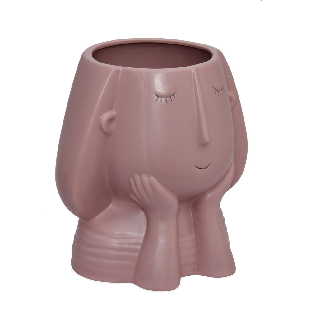 Girl Resting Decorative Dolomite Planter (Pink)