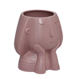 Girl Resting Decorative Dolomite Planter (Pink)