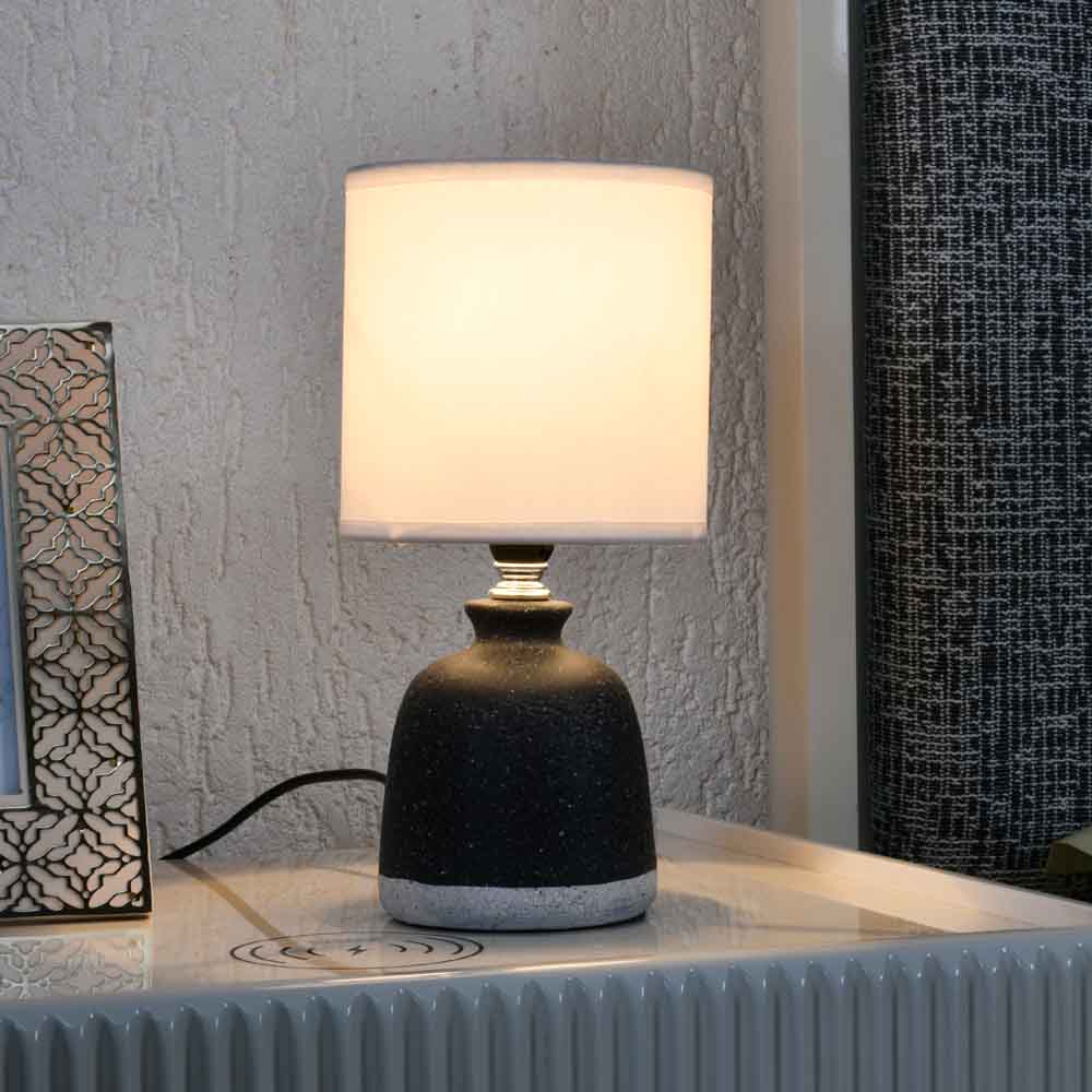 Nilkamal Stone Finish Ceramic Base Table Lamp Black White