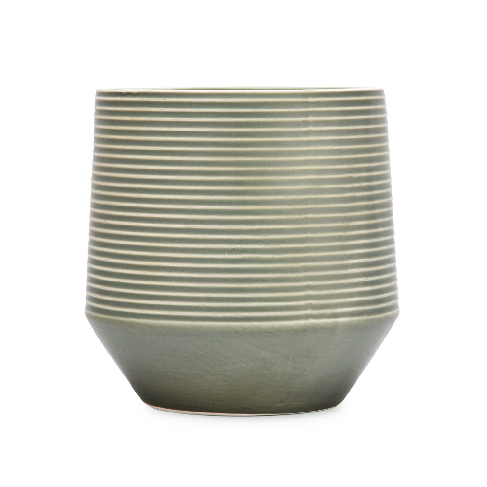 Fluting Design Decorative Dolomite Planter (Green)