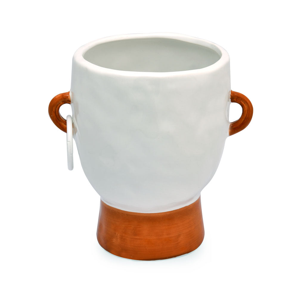 Decorative Face Art Dolomite Planter (White)