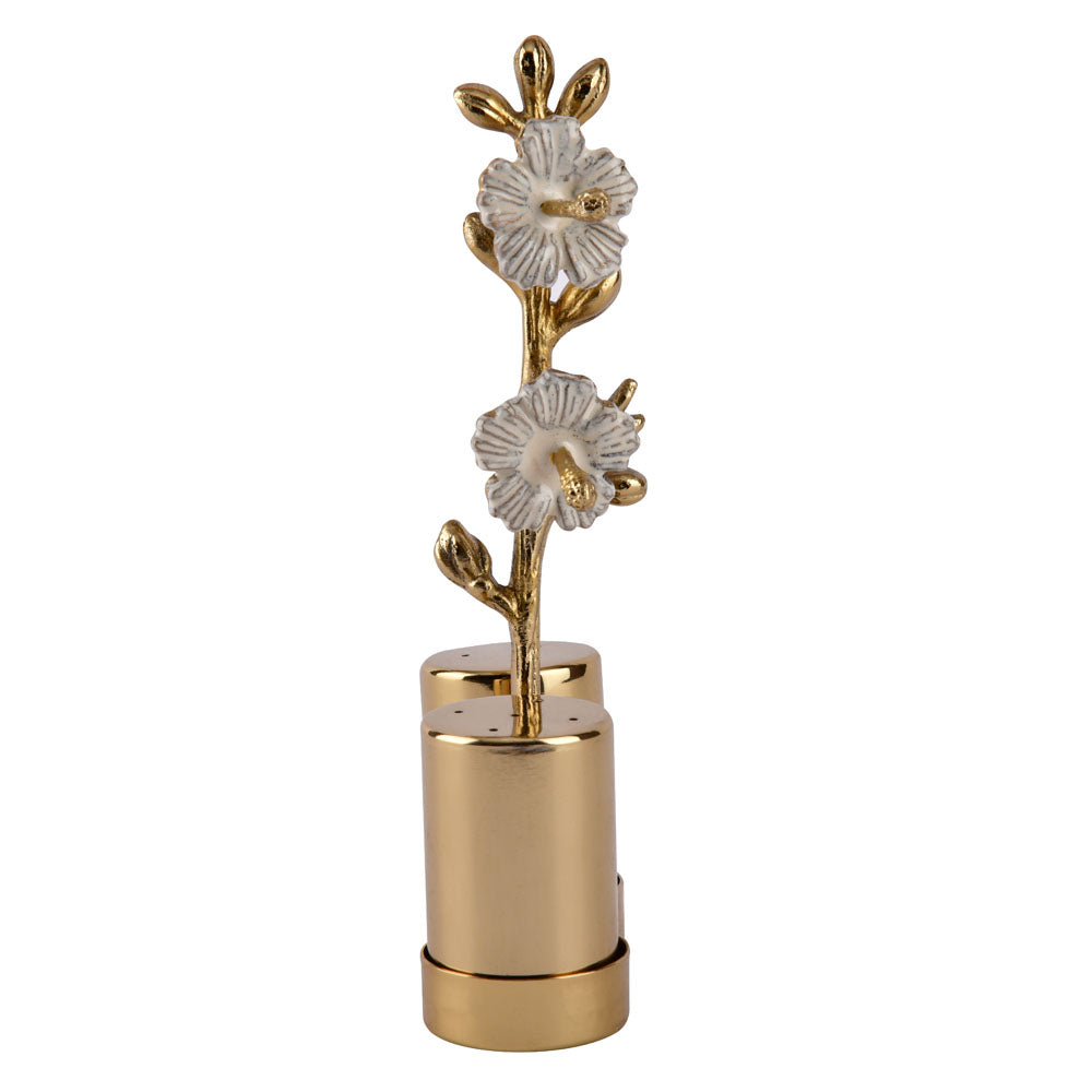 Decorative Floral Design Salt and Pepper Container Set (Gold)