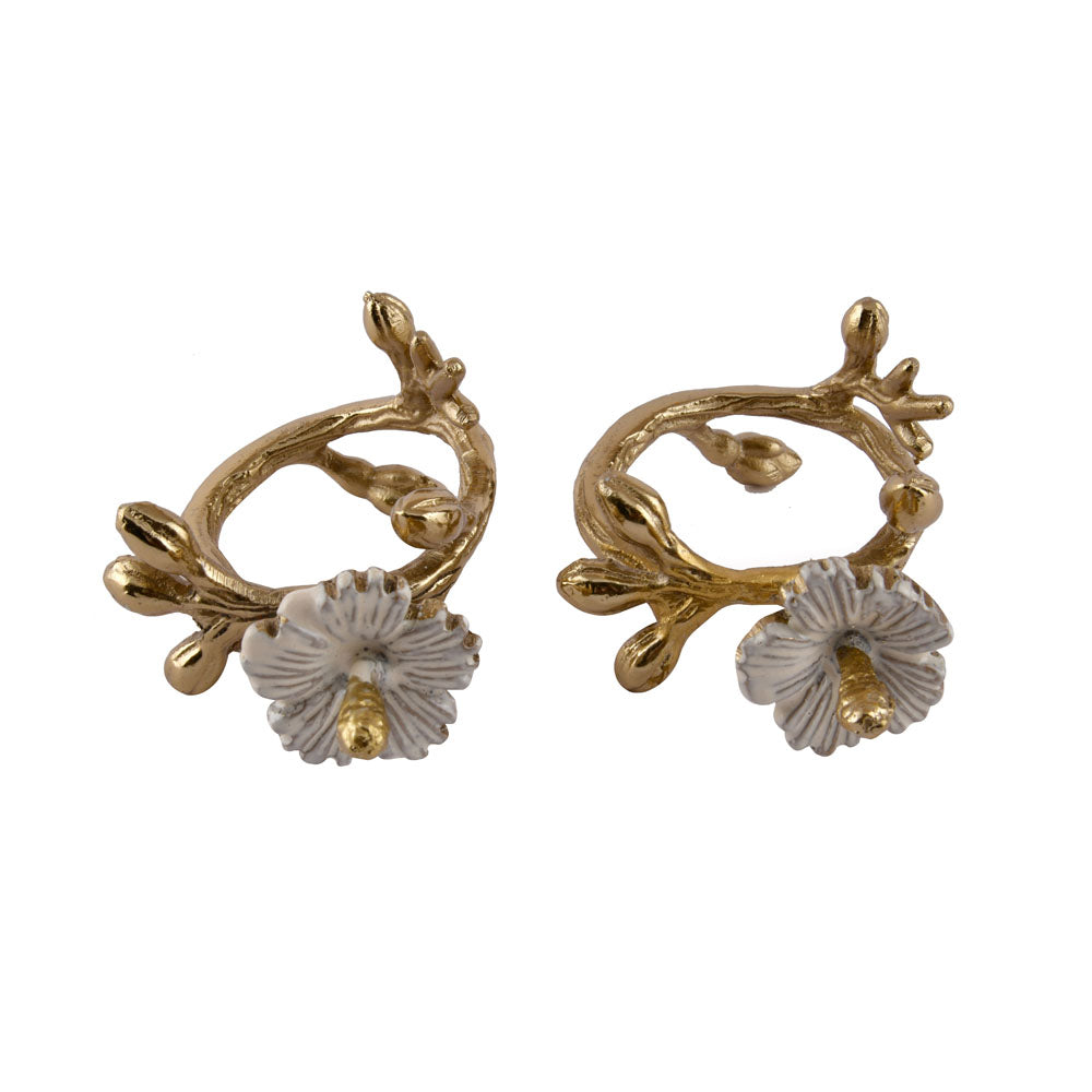 Flora Twigs Metal Napkin Rings Set of 2 (Gold & White)