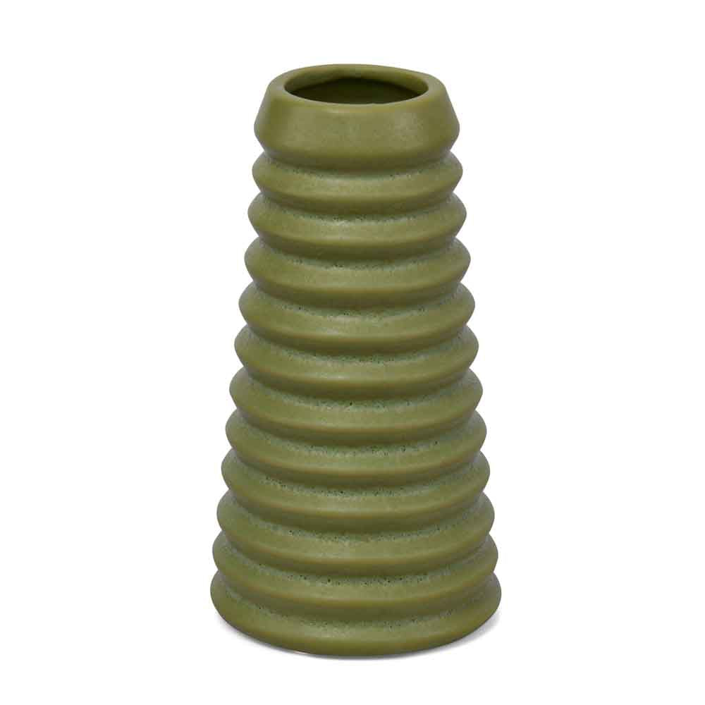 Trapeze Fluting Decorative Ceramic Vase (Green)