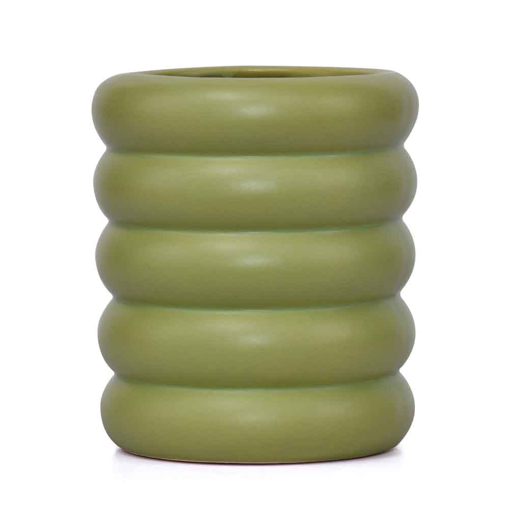 Cylindrical Decorative Ceramic Vase (Green)