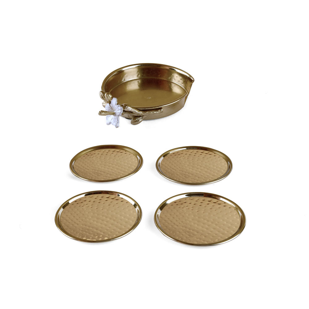 Floral Twigs Metal Coasters Set of 4 (Gold)