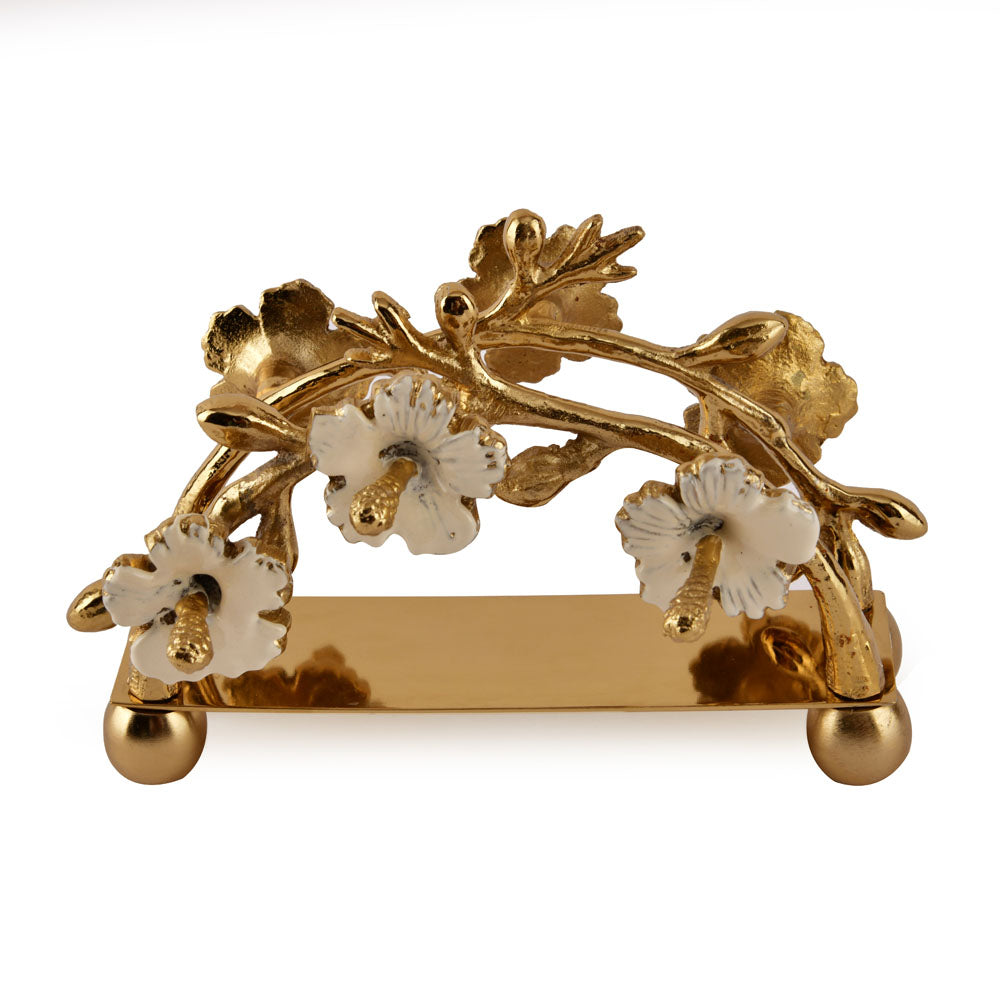 Decorative Floral Design Metal Tissue Holder (Gold)