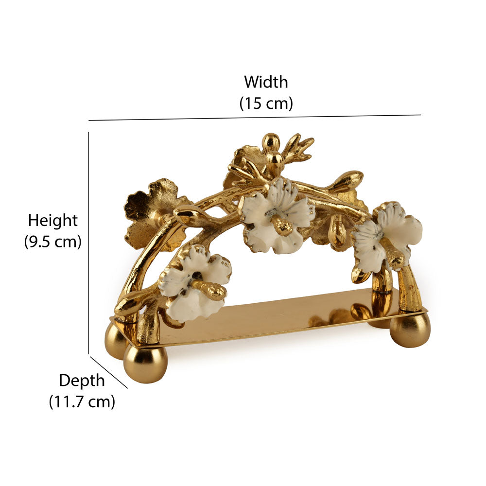 Decorative Floral Design Metal Tissue Holder (Gold)