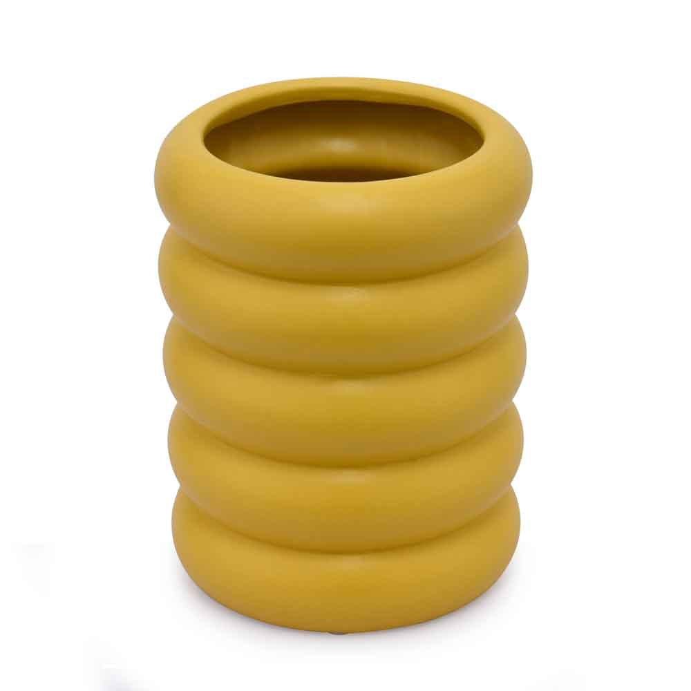 Cylindrical Decorative Ceramic Vase (Yellow)