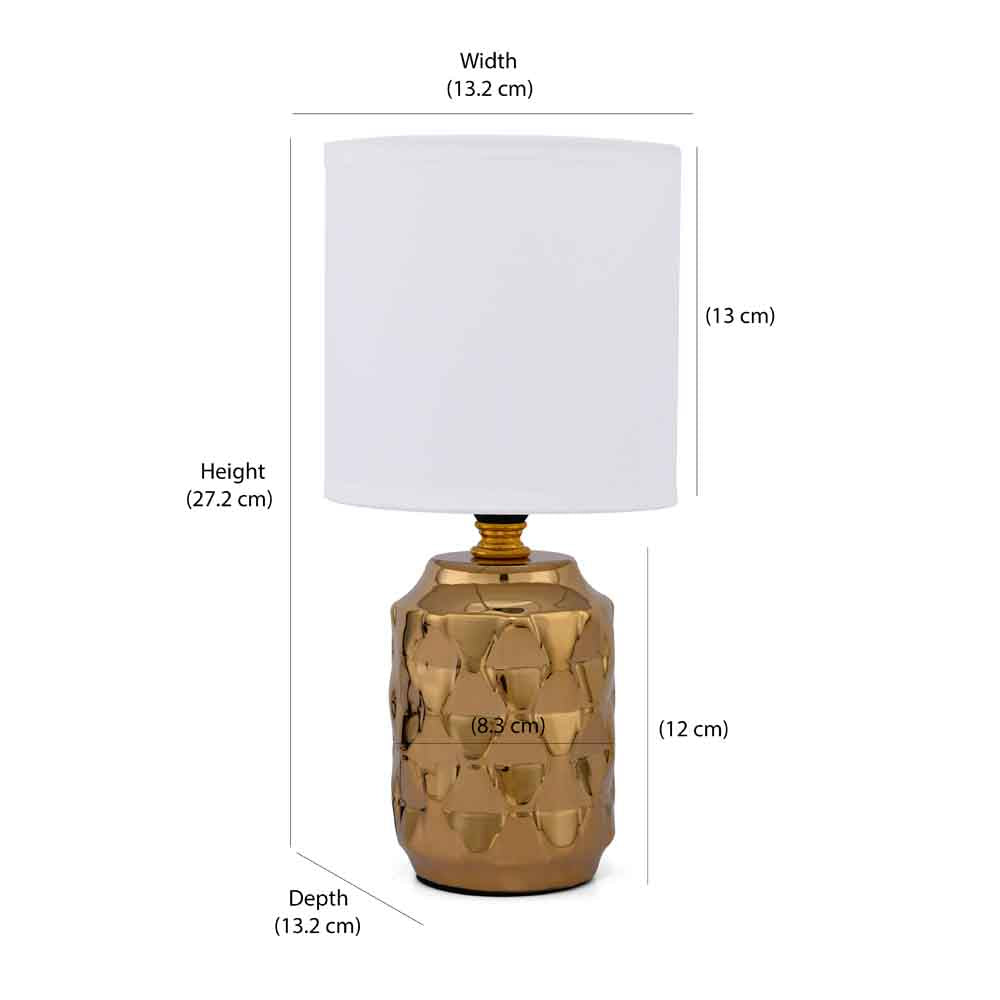 Fabric Shade 3D Square Ceramic Base Table Lamp (Gold)