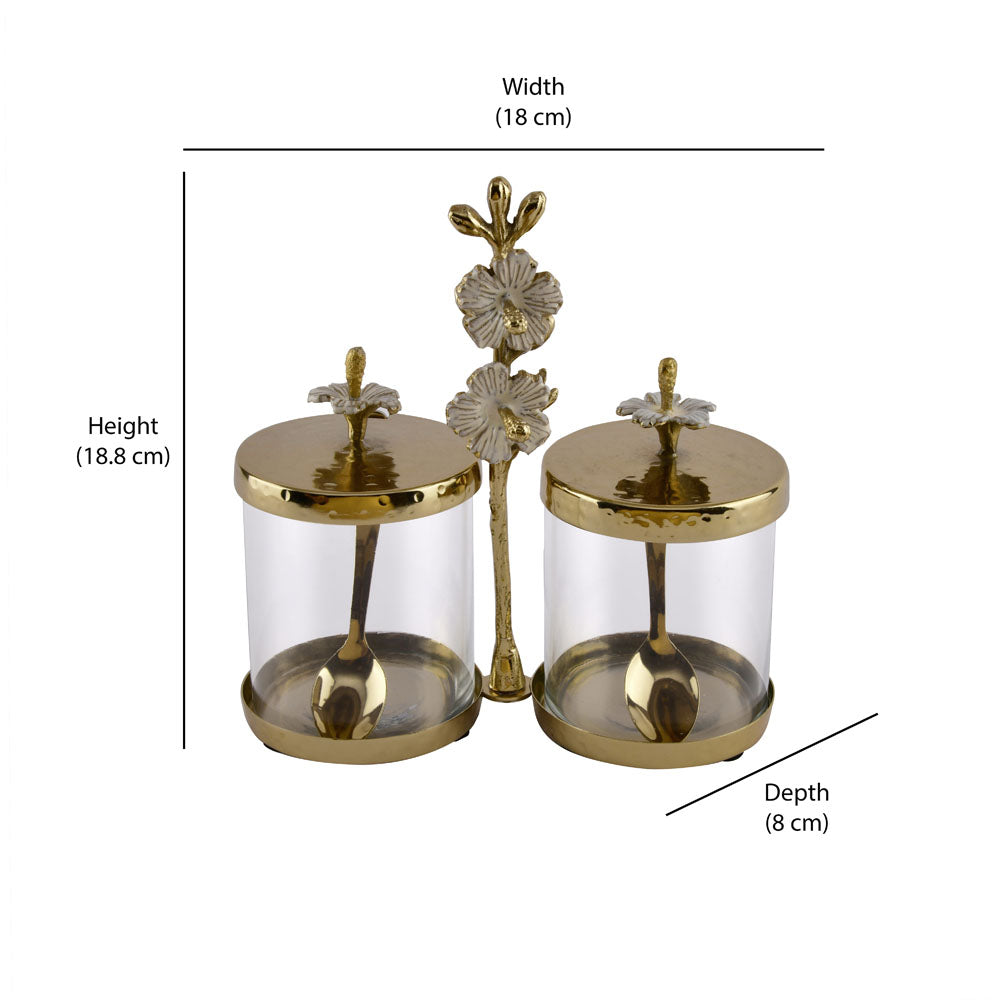 Decorative Floral Metal & Glass Condiment Set (Transparent & Gold)