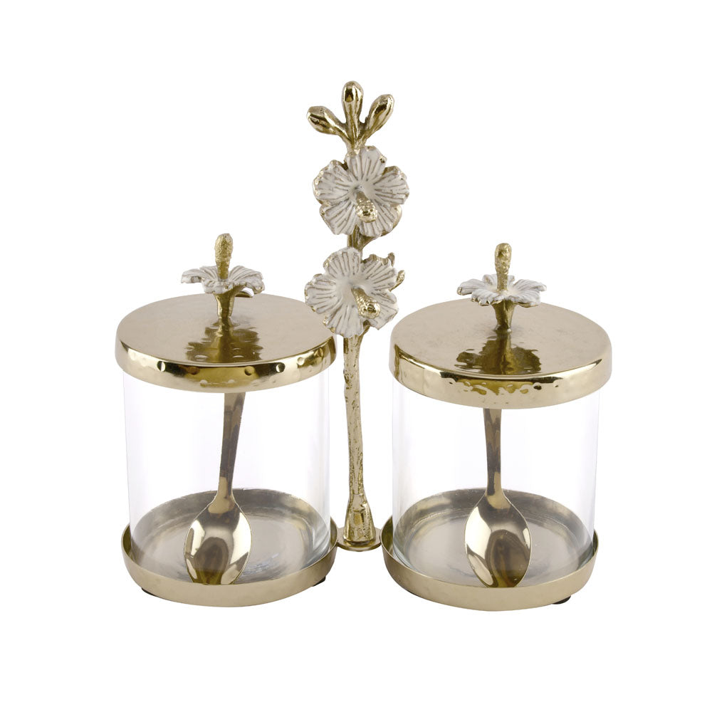 Decorative Floral Metal & Glass Condiment Set (Transparent & Gold)