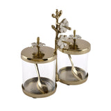 Decorative Floral Metal & Glass Condiment Set (Transparent & Gold)