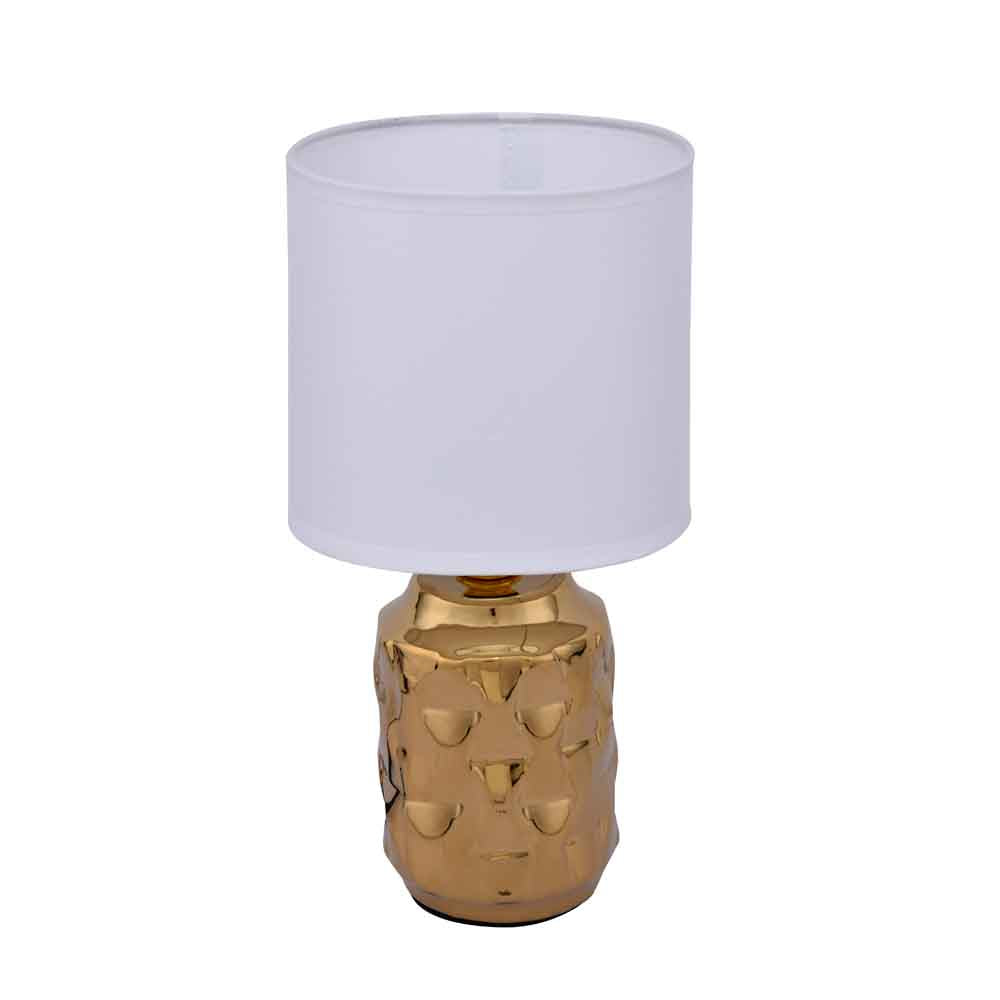 Fabric Shade 3D Square Ceramic Base Table Lamp (Gold)