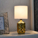 Fabric Shade 3D Square Ceramic Base Table Lamp (Gold)