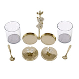 Decorative Floral Metal & Glass Condiment Set (Transparent & Gold)