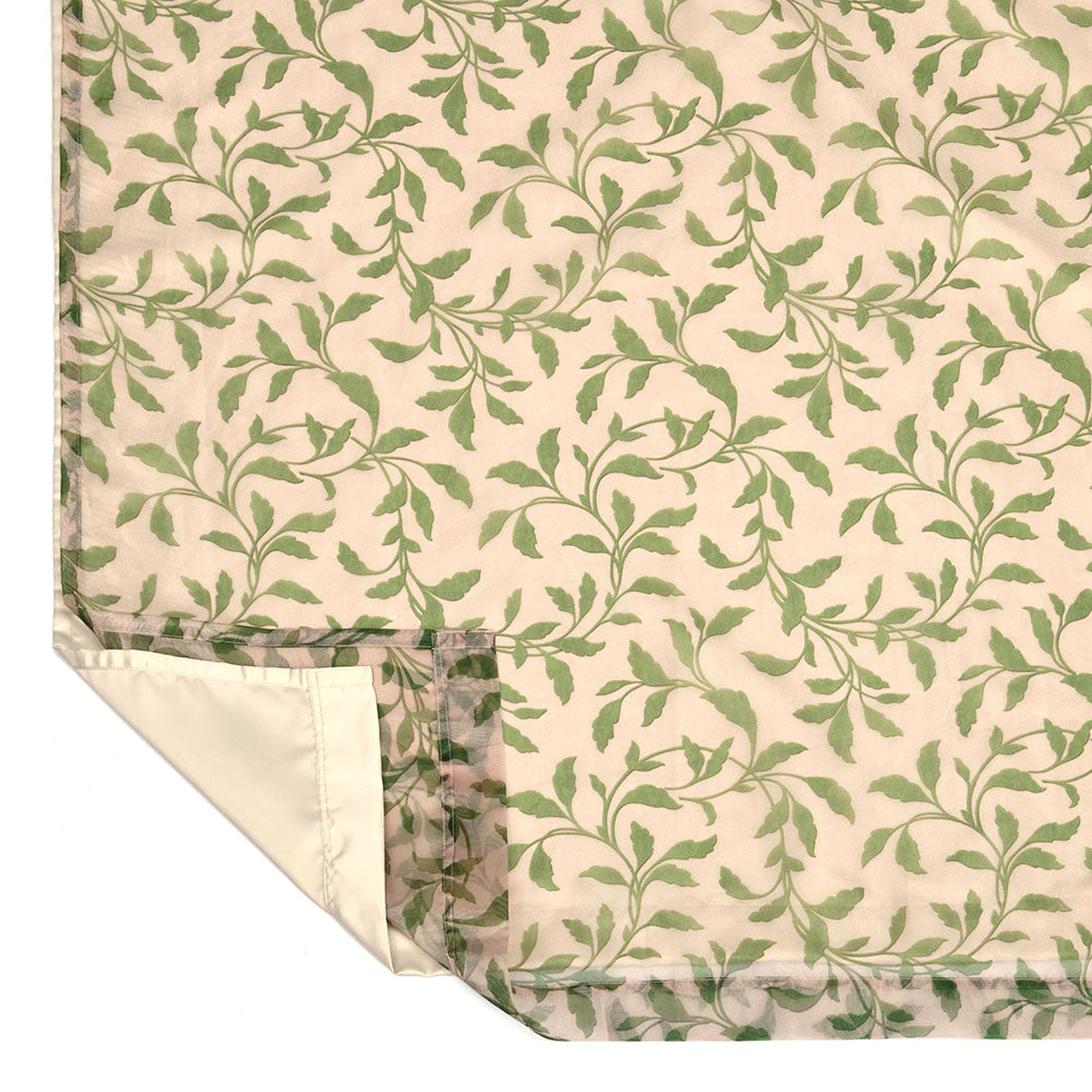 Leaf Design 5 Ft Polyester Double Layer Window Curtains Set of 2 (Green)