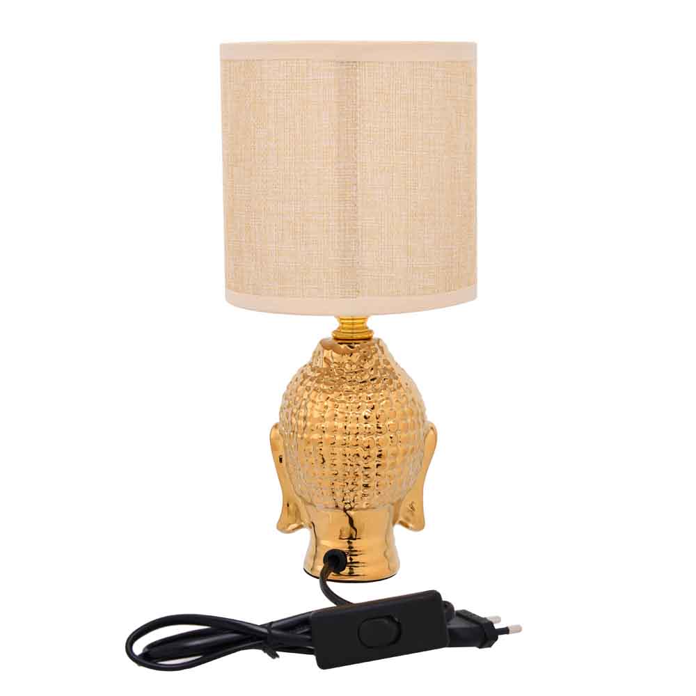 Buddha Face Ceramic Base Table Lamp (Gold)