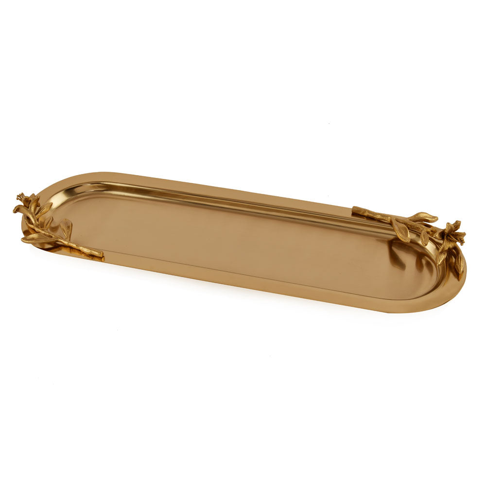 Decorative Oval Metal Serving Tray (Large, Gold)