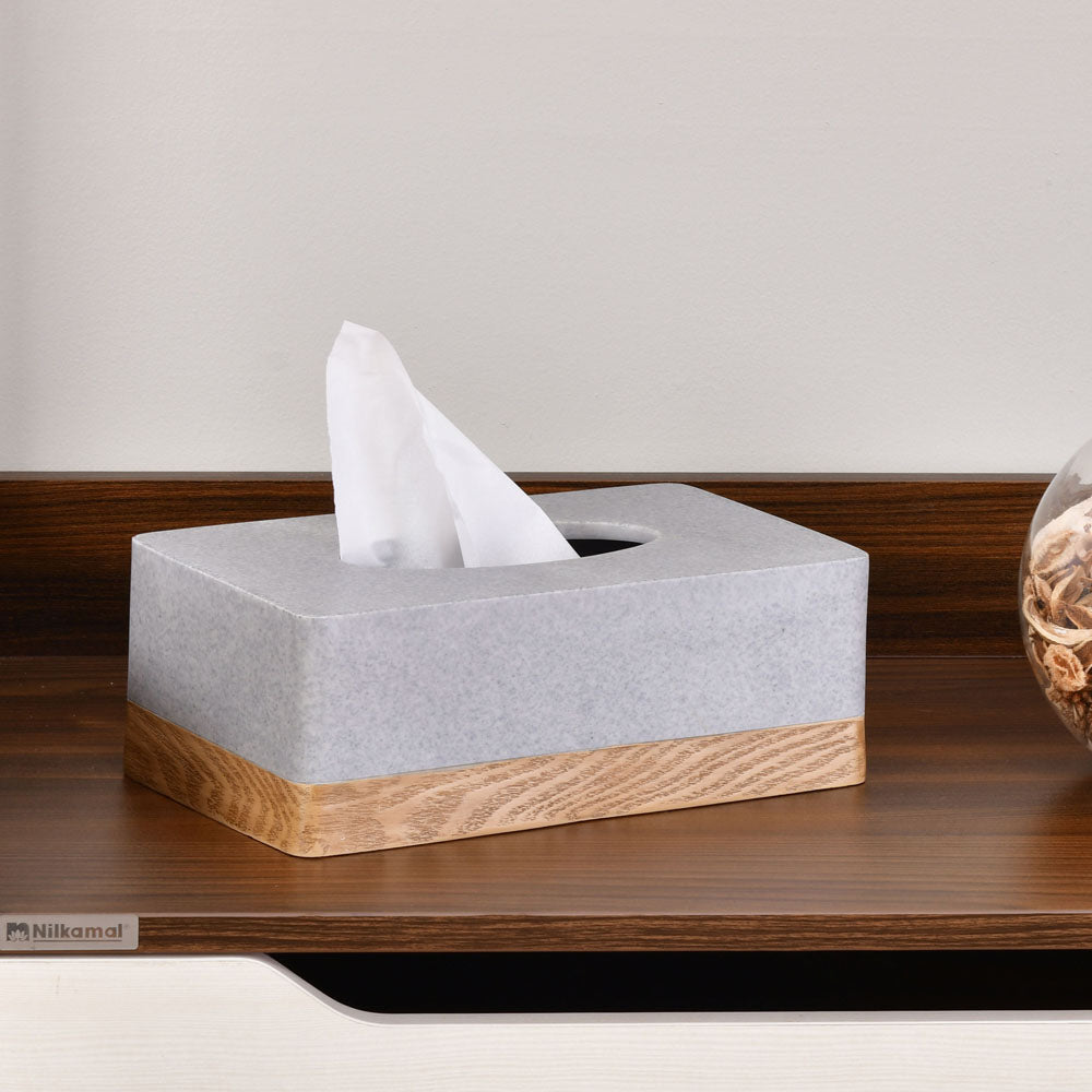 Wooden Finish Polyresin Rectangular Tissue Box (Grey)