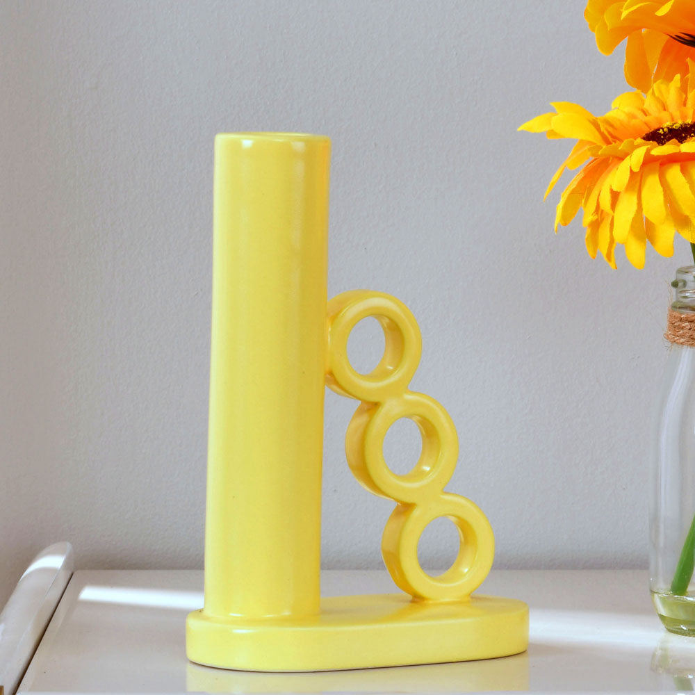 Tri Ring Dolomite Taper Candle Holder (Yellow)