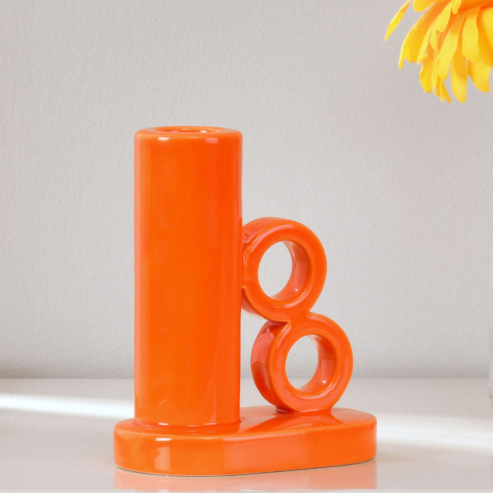 Nilkamal Dual Ring Dolomite Taper Candle Holder (Orange)