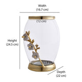 Decorative Glass & Metal Oval Vase (Small, Transparent & Gold)