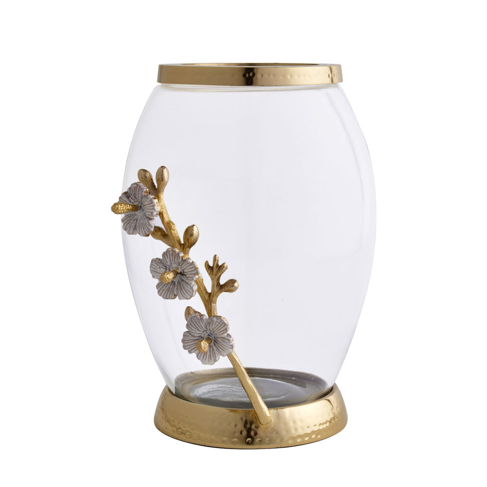 Decorative Glass & Metal Oval Vase (Small, Transparent & Gold)