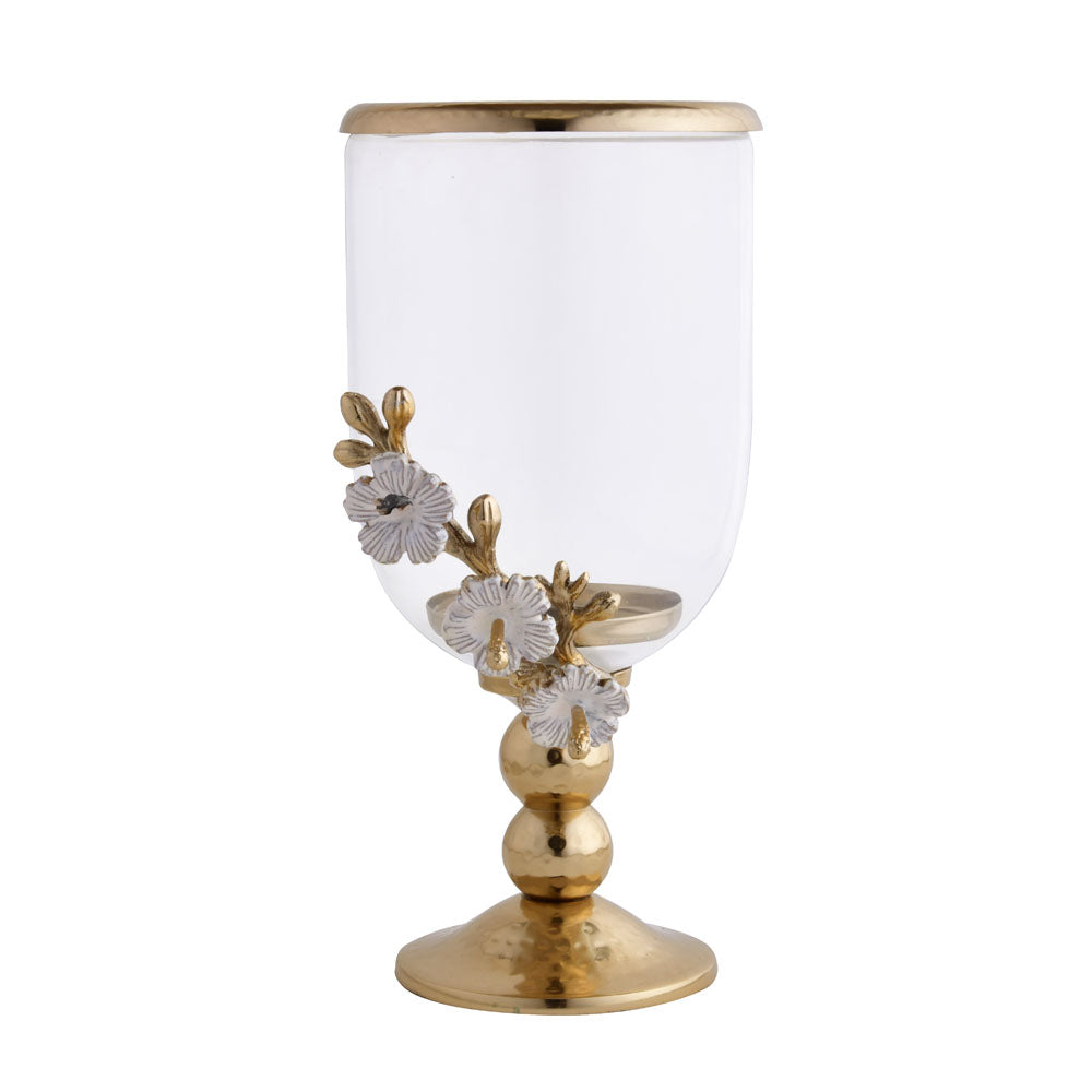 Decorative Hurricane Metal & Glass Candle Holder (Transparent & Gold)